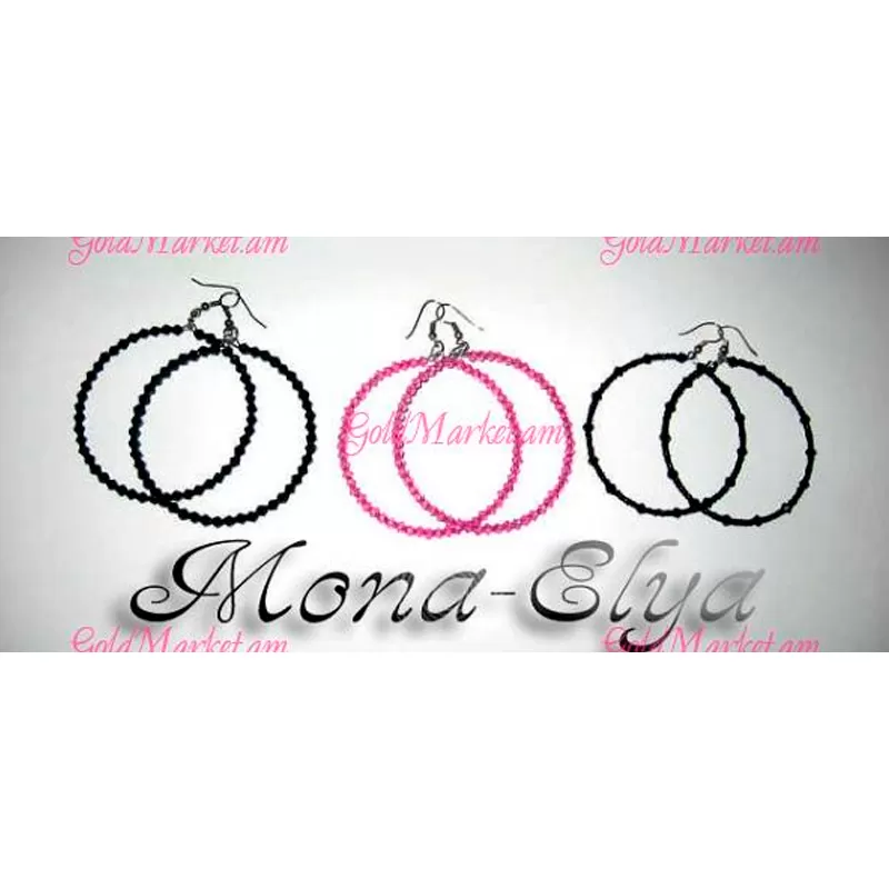 Ականջօղեր սև-վարդագույն քարերով