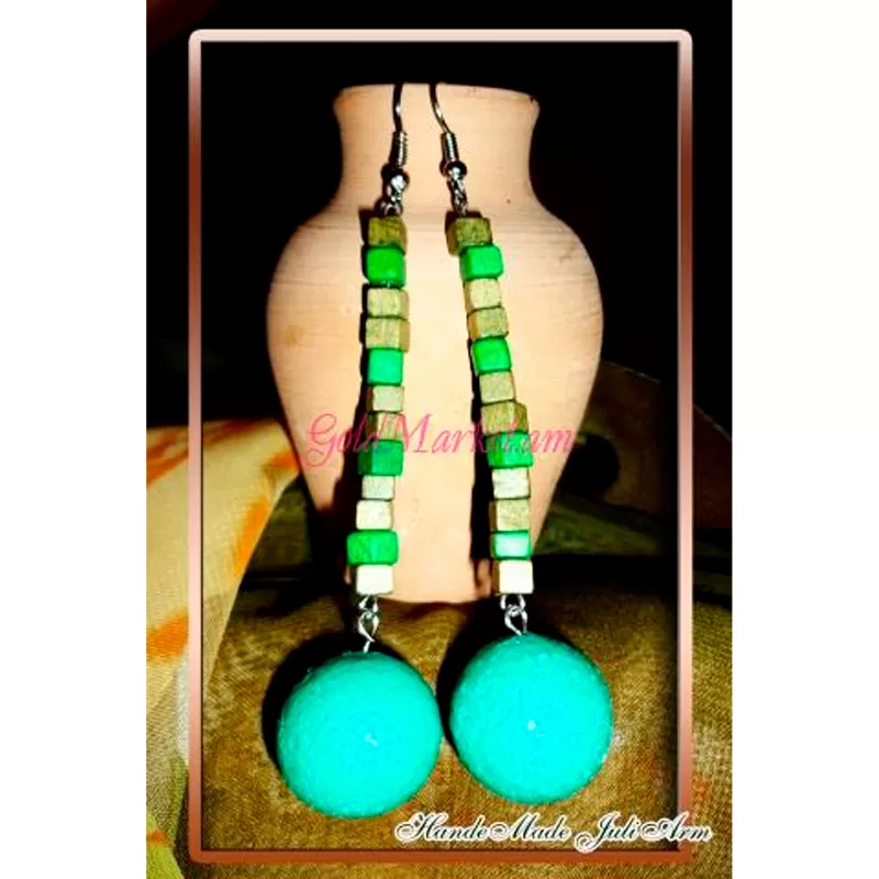Earrings made of clay and wood